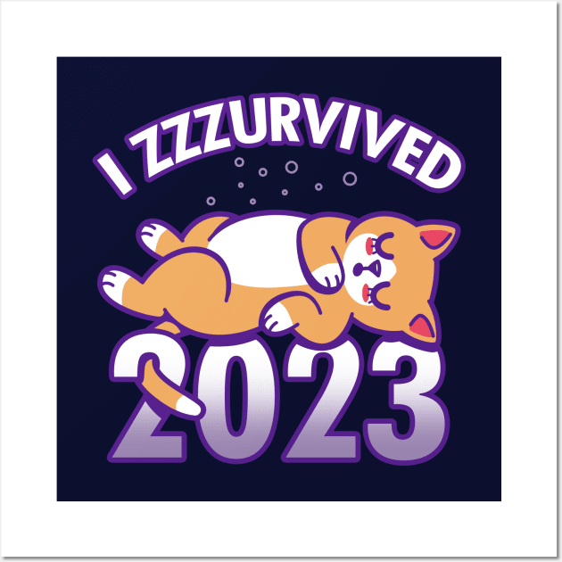 Funny Cute Kawaii Cat New Year 2024 Cat Funny Meme Wall Art by Keira's Art